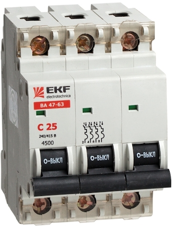 mcb4763-3-50D Автоматический выключатель ВА 47-63, 3P 50А (D) 4,5kA EKF