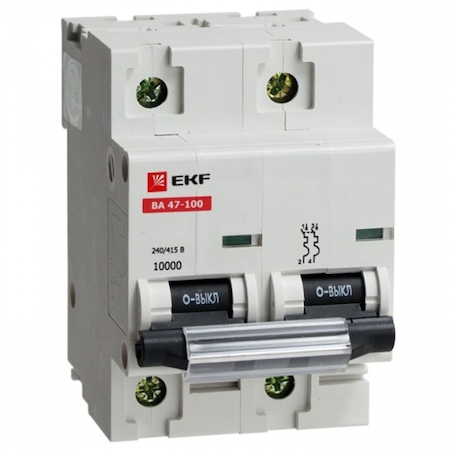mcb47100-2-10D Автоматический выключатель ВА 47-100, 2P 10А (D) 10kA EKF