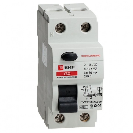 elcb-6-2-32-30-em УЗО 6кА 2P 32А/30мА (электромеханическое) EKF