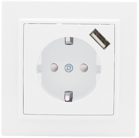 ERR16-028-100-USB Розетка 1-местная СП с/з Минск 16А белая с защ. штор. с USB 1А EKF