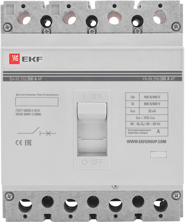 mccb99-250-200-4P Выключатель автоматический ВА-99  250/200А 4P 35кА EKF PROxima