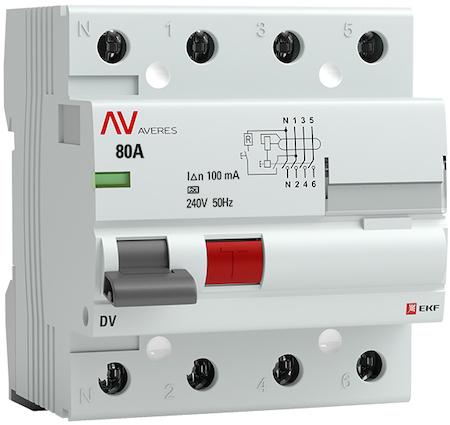 rccb-4-80-100-a-av Устройство защитного отключения DV 4P  80А/100мА (A) EKF AVERES