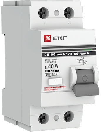 elcb-2-40-30-e-a-pro Устройство Защитного Отключения ВД-100 2P 40А/30мА (электр, тип А) EKF PROxima