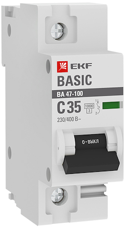 mcb47100-1-35C-bas Автоматический выключатель 1P  35А (C) 10kA ВА 47-100 EKF Basic