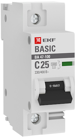 mcb47100-1-25C-bas Автоматический выключатель 1P  25А (C) 10kA ВА 47-100 EKF Basic