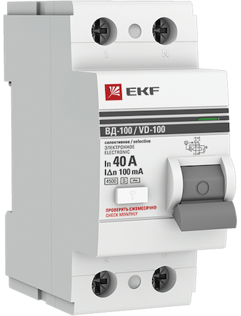 elcb-2-40-100S-em-pro Устройство защитного отключения селективное 2P  40А/100мА (электромеханическое) EKF PROxima