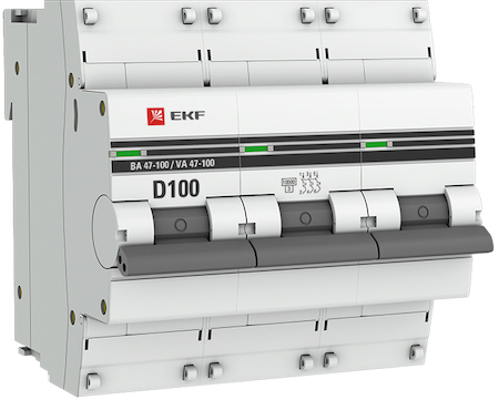 Фото EKF mcb47100-3-100D-pro Выключатель автоматический модульный 3п D 100А 10кА ВА 47-100 PROxima