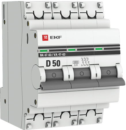 mcb4763-6-3-50D-pro Автоматический выключатель 3P 50А (D) 6кА ВА 47-63 EKF PROxima