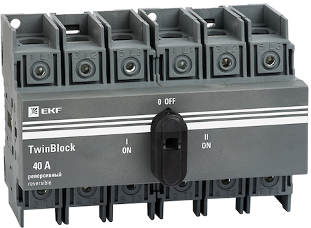 tb-s-40-3p-rev Рубильник   40A 3P реверсивный c рукояткой для прямой установки TwinBlock EKF