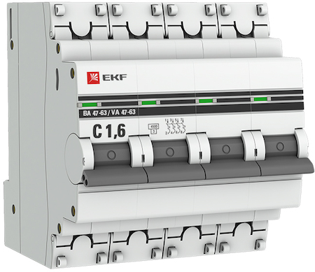 mcb4763-4-1.6C-pro Автоматический выключатель 4P  1,6А (C) 4,5kA ВА 47-63 EKF PROxima