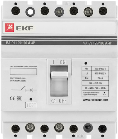 mccb99-125-100-4P Выключатель автоматический ВА-99  125/100А 4P 25кА EKF