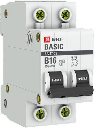 mcb4729-2-16-B Автоматический выключатель 2P 16А (B) 4,5кА ВА 47-29 EKF Basic