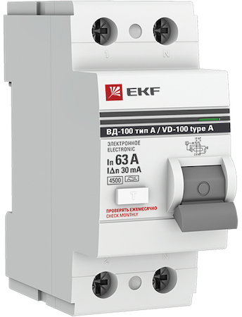 Фото EKF elcb-2-63-30-e-a-pro Устройство Защитного Отключения ВД-100 2P 63А/30мА (электр, тип А) PROxima