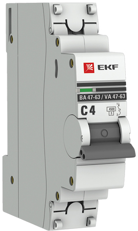 Фото EKF mcb4763-1-04C-pro Выключатель автоматический модульный 1п C 4А 4.5кА ВА 47-63 PROxima