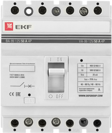 mccb99-125-50-4P Выключатель автоматический ВА-99  125/ 50А 4P 25кА EKF