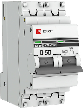 mcb4763-6-2-50D-pro Автоматический выключатель 2P 50А (D) 6кА ВА 47-63 EKF PROxima