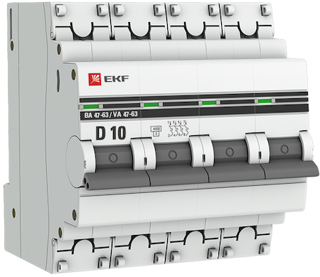 mcb4763-4-10D-pro Автоматический выключатель 4P 10А (D) 4,5kA ВА 47-63 EKF PROxima