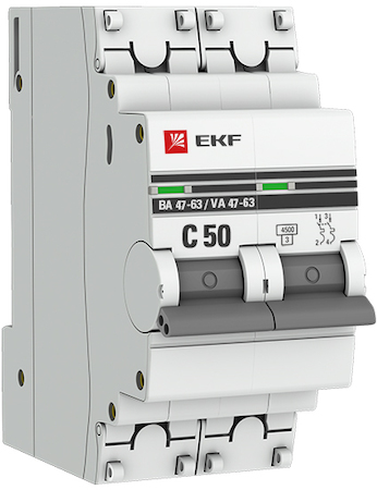 Фото EKF mcb4763-2-50C-pro Автоматический выключатель 2P 50А (C) 4,5kA ВА 47-63 PROxima