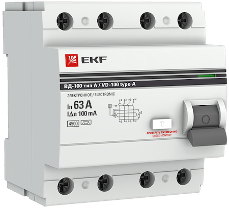 elcb-4-63-100-e-a-pro Устройство Защитного Отключения ВД-100 4P 63А/100мА (электр, тип А) EKF PROxima