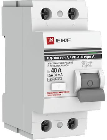 elcb-2-40-30-em-a-pro Устройство Защитного Отключения ВД-100 2P 40А/ 30мА (эл-мех, тип А) EKF PROxima