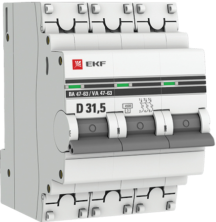 mcb4763-3-31.5D-pro Автоматический выключатель 3P 31,5А (D) 4,5kA ВА 47-63 EKF PROxima