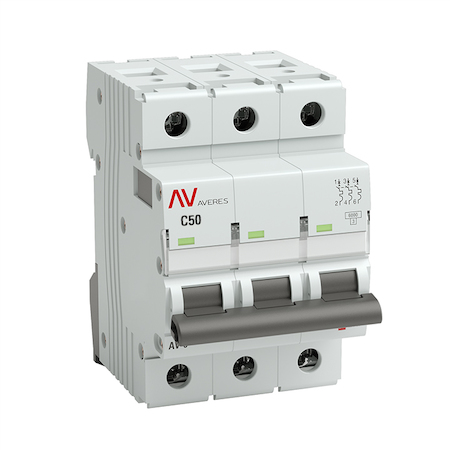 Фото EKF mcb10-3-50C-av Выключатель автоматический AV-10 3P 50A (C) 10kA AVERES