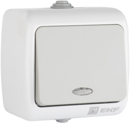 EFV10-121-30-54 Мурманск Выключатель 1 -клавишный с индикатором 10А IP54 серый EKF