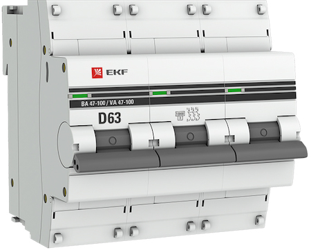 mcb47100-3-63D-pro Автоматический выключатель 3P  63А (D) 10kA ВА 47-100 EKF PROxima