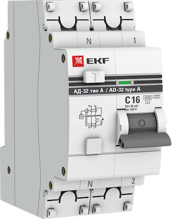 DA32-16-30-a-pro Дифференциальный автомат АД-32 1P+N 16А/30мА (тип А) EKF PROxima