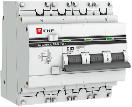 DA32-63-30-4P-a-pro Дифференциальный автомат АД-32 3P+N 63А/30мА (тип А) EKF PROxima