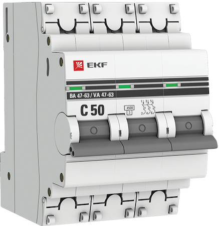 mcb4763-3-50C-pro Автоматический выключатель 3P 50А (C) 4,5kA ВА 47-63 EKF PROxima