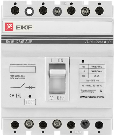 mccb99-125-63-4P Выключатель автоматический ВА-99  125/ 63А 4P 25кА EKF