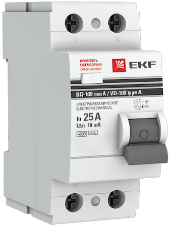 elcb-2-25-10-em-a-pro Устройство Защитного Отключения ВД-100 2P 25А/10мА (эл-мех, тип А) EKF PROxima