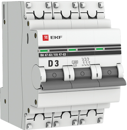 mcb4763-3-03D-pro Автоматический выключатель 3P  3А (D) 4,5kA ВА 47-63 EKF PROxima