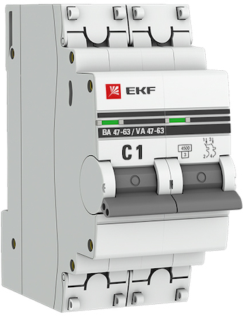 mcb4763-2-01C-pro Автоматический выключатель 2P  1А (C) 4,5kA ВА 47-63 EKF PROxima
