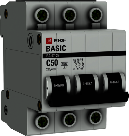 Фото EKF mcb4729-3-50C Автоматический выключатель 3P 50А (C) 4,5кА ВА 47-29 Basic