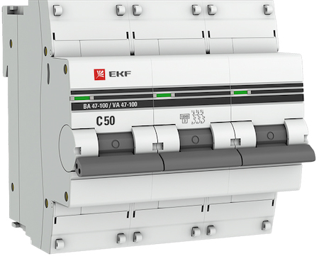 Фото EKF mcb47100-3-50C-pro Автоматический выключатель 3P 50А (C) 10kA ВА 47-100 PROxima