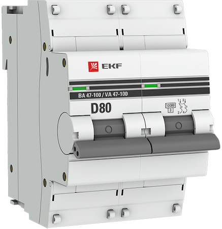 mcb47100-2-80D-pro Автоматический выключатель 2P  80А (D) 10kA ВА 47-100 EKF PROxima