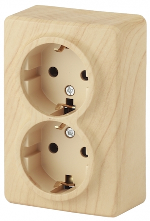 ERA Б0020696 11-2206-11 Эл/ус ЭРА Розетка 2х2P+E Schuko со шторками, 16A-250В, IP20, ОУ, Эра Эксперт, сосна