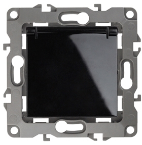 ERA Б0014698 12-2103-06 Эл/ус ЭРА Розетка 2P+E Schuko со шторками с крышкой, 16A-250В, IP20, Эра12, чёрный