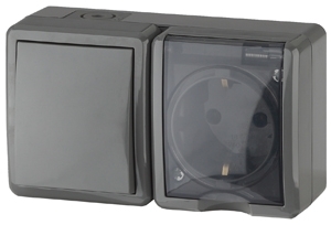 ERA Б0020734 11-7401-03 Эл/ус ЭРА Блок розетка+выключатель IP54, 16A(10AX)-250В, ОУ, Эра Эксперт, серый