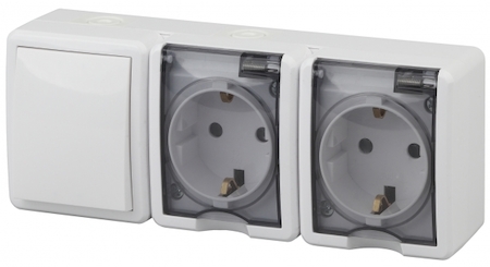 ERA Б0027673 11-7403-01 Эл/ус ЭРА Блок две розетки+выключатель IP54, 16A(10AX)-250В, ОУ, Эра Эксперт, белый