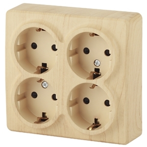 ERA Б0020711 11-2211-11 Эл/ус ЭРА Розетка 4х2P+E Schuko со шторками, 16A-250В, IP20, ОУ, Эра Эксперт, сосна