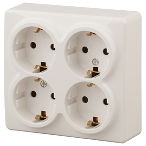 ERA Б0020710 11-2211-02 Эл/ус ЭРА Розетка 4х2P+E Schuko со шторками, 16A-250В, IP20, ОУ, Эра Эксперт, сл.кость
