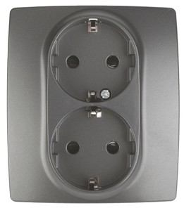 ERA Б0019331 12-2104-12 Эл/ус ЭРА Розетка 2X2P+E Schuko со шторками, 16A-250В, IP20, Эра12, графит