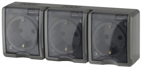 ERA Б0020723 11-2406-03 Эл/ус ЭРА Розетка 3х2P+E IP54, шторки, 16A-250В, ОУ, серый