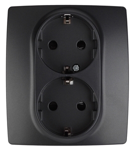 ERA Б0014703 12-2104-05 Эл/ус ЭРА Розетка 2X2P+E Schuko со шторками, 16A-250В, IP20, Эра12, антрацит