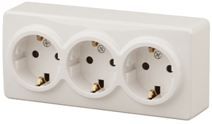ERA Б0020701 11-2208-02 Эл/ус ЭРА Розетка 3х2P+E Schuko, 16A-250В, IP20, ОУ, Эра Эксперт, сл.кость