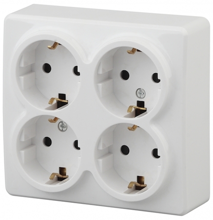 ERA Б0020709 11-2211-01 Эл/ус ЭРА Розетка 4х2P+E Schuko со шторками, 16A-250В, IP20, ОУ, Эра Эксперт, белый