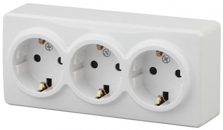 ERA Б0020700 11-2208-01 Эл/ус ЭРА Розетка 3х2P+E Schuko, 16A-250В, IP20, ОУ, Эра Эксперт, белый
